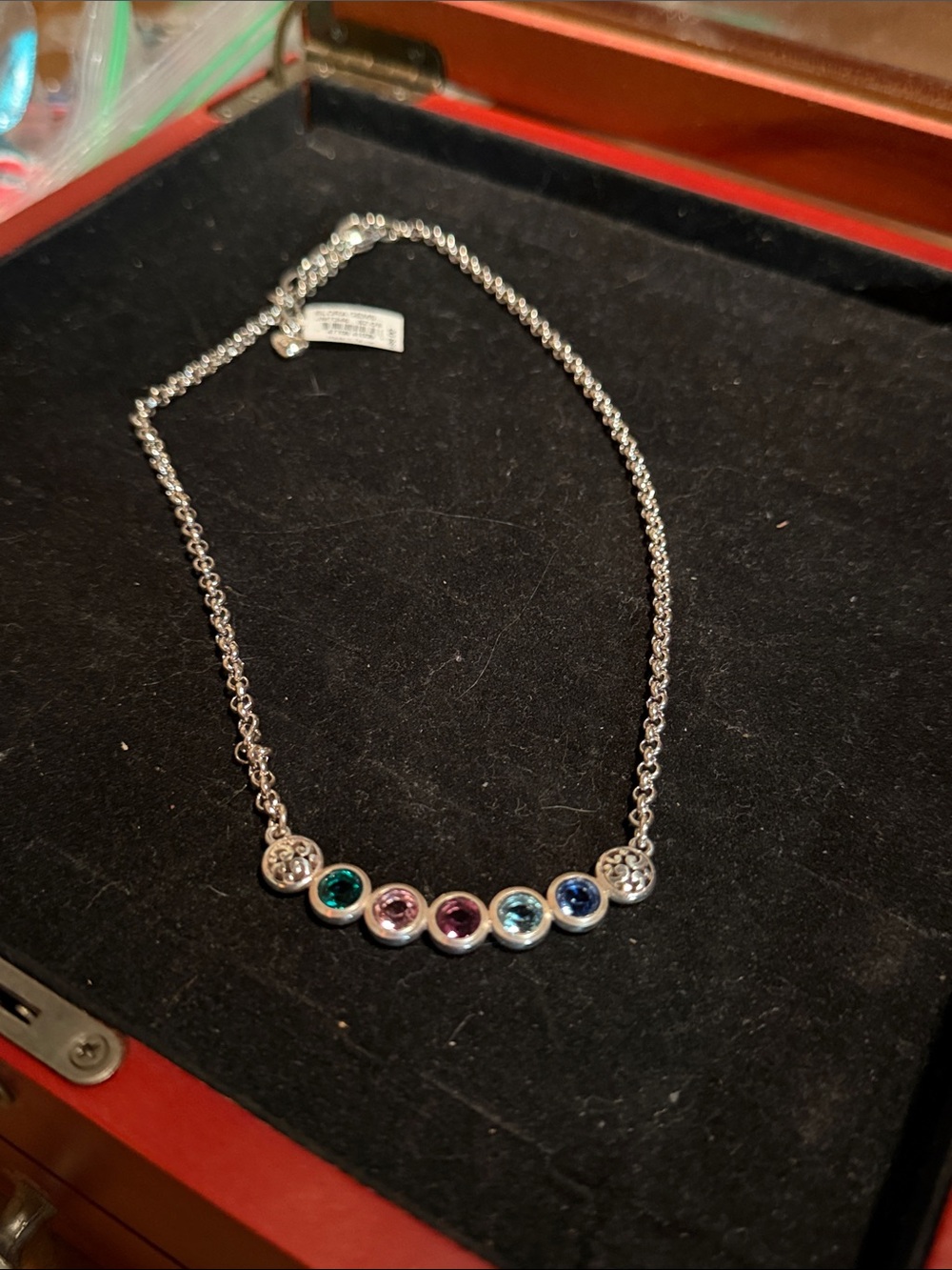 Brighton Sterling Silver Multicolor Stone Necklace - Green Pink Purple Blue